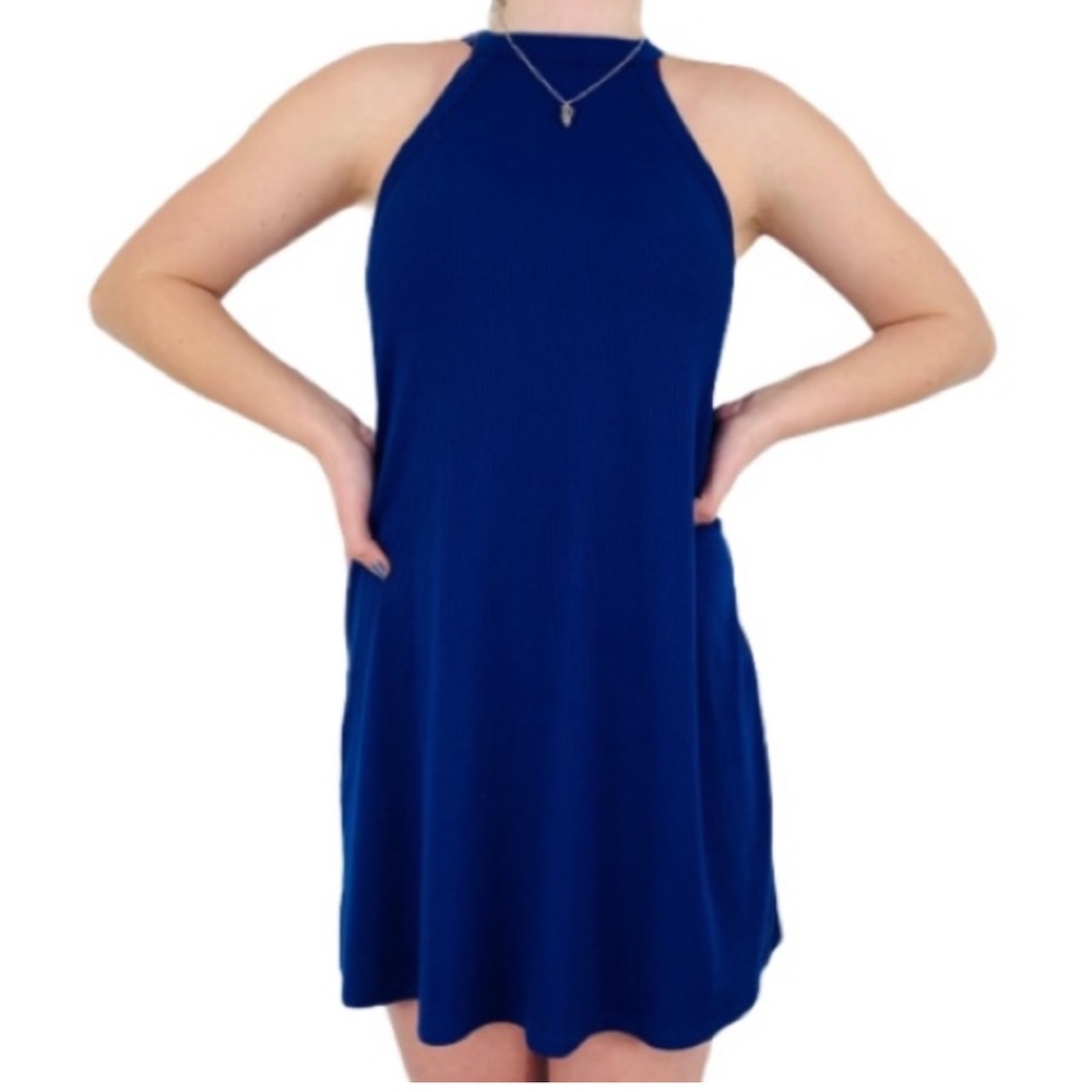 J Khaki blue halter mini dress